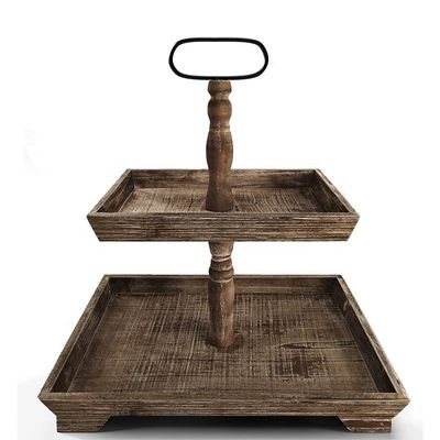 Personnalisation Maison de ferme en bois 2 étages plateau Stand pour servir de la nourriture Fruits Cupcakes Square Tier au restaurant Home Cake