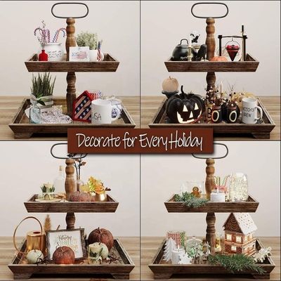 Personnalisation Maison de ferme en bois 2 étages plateau Stand pour servir de la nourriture Fruits Cupcakes Square Tier au restaurant Home Cake