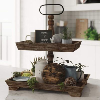 Personnalisation Maison de ferme en bois 2 étages plateau Stand pour servir de la nourriture Fruits Cupcakes Square Tier au restaurant Home Cake