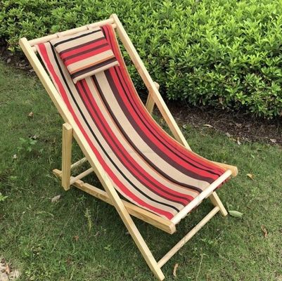 Général Meubles d'extérieur Design moderne hauteur réglable Chaise de plage pliable en bois avec oreiller en multi-couleurs