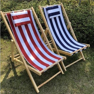 Général Meubles d'extérieur Design moderne hauteur réglable Chaise de plage pliable en bois avec oreiller en multi-couleurs