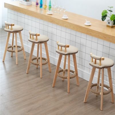 Chaise de bar nordique moderne en bois massif avec éponge et siège en tissu/ cuir à haute densité