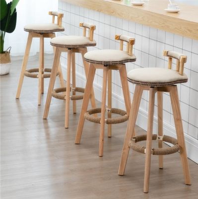 Chaise de bar nordique moderne en bois massif avec éponge et siège en tissu/ cuir à haute densité