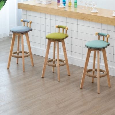 Chaise de bar nordique moderne en bois massif avec éponge et siège en tissu/ cuir à haute densité