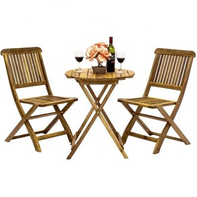 Bistro en bois d'acacia pliable en 3 pièces, parfait pour les repas et les divertissements en plein air