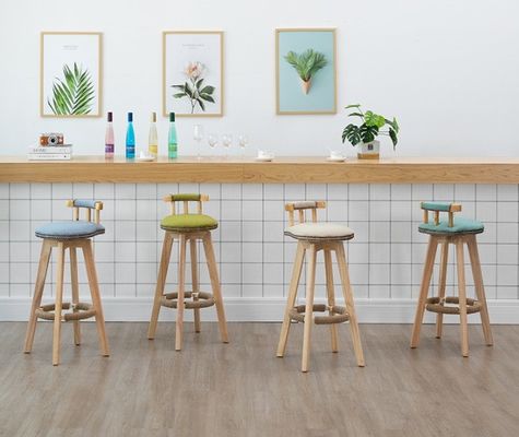 Chaise de bar nordique moderne en bois massif avec éponge et siège en tissu/ cuir à haute densité