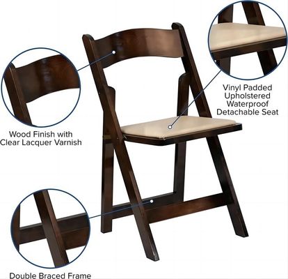 Utilisation pour les événements hôteliers Chaises pliantes en bois pour le mariage Couleurs populaires Blanc Hôtel Banquet Dining