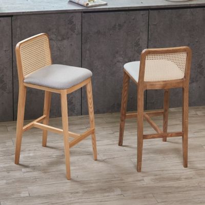 Siège en PU/tissu d'éponge Tabouret de bar tapissé nordique Chaise en bois chaise en rotin pour bar moderne