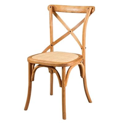 Couleur naturelle moderne en bois massif X fauteuil de banquet à dos croisé avec coussin en rotin pour mariage et restaurant