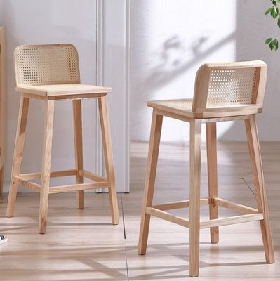 W46*D46*H93cm Meubles de bar Chaise nordique en rotin Chaise à jambes hautes Chaise de bar Tabouret Chaise en bois pour bar