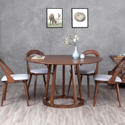 Meubles de salle à manger moderne en bois massif en noyer Table à manger ronde avec un design unique