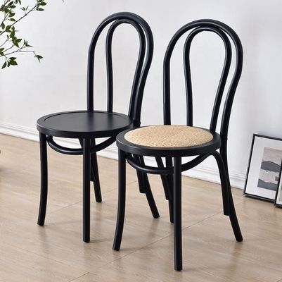 Assise en rotin, dossier courbé en bois massif, chaise à manger en noir/blanc/noir/noir clair pour les meubles de maison