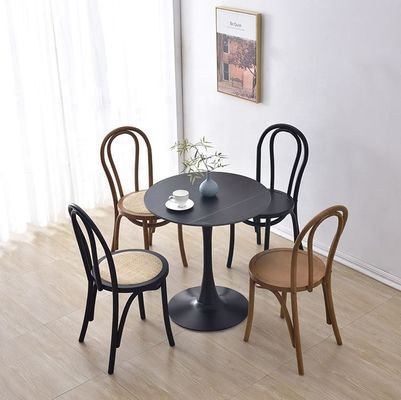 Assise en rotin, dossier courbé en bois massif, chaise à manger en noir/blanc/noir/noir clair pour les meubles de maison