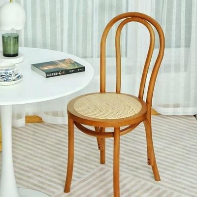 Assise en rotin, dossier courbé en bois massif, chaise à manger en noir/blanc/noir/noir clair pour les meubles de maison