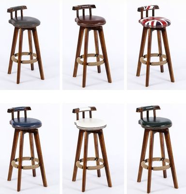 Meubles de bar Chaise haute vintage Tabouret de bar en bois massif avec dossier laqué
