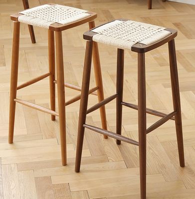 Bar nordique minimaliste moderne Tabouret haut en bois massif câble tissé Café Tabouret de restaurant pour les événements W30*D35*45/70CM