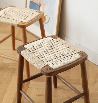 Bar nordique minimaliste moderne Tabouret haut en bois massif câble tissé Café Tabouret de restaurant pour les événements W30*D35*45/70CM