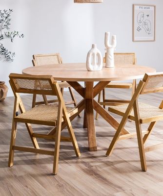 Restaurant Hôtel Nordic Moderne Rattan naturel pliable Chaise à manger en bois massif pour les meubles de salle à manger