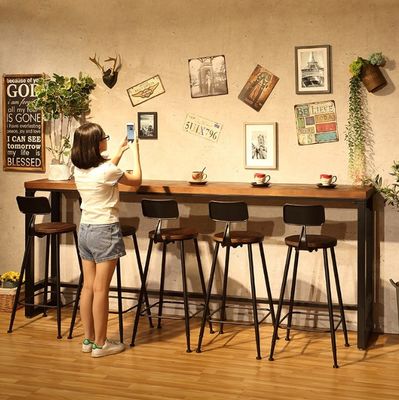 Home Bar Table à manger à cadre métallique rustique Table haute en bois rectangulaire Cuisine Bar Tabouret