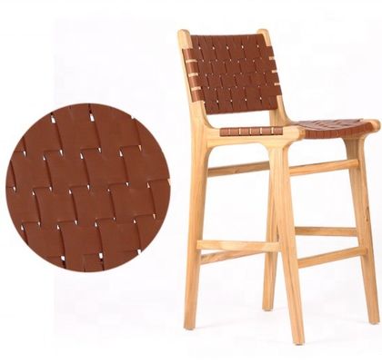 Tabouret de bar moderne avec siège en corde tissée et cadre accentué en cuir