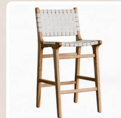 Tabouret de bar moderne avec siège en corde tissée et cadre accentué en cuir