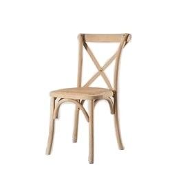 Chaise d'hôtel Vintage X Cross Back empilable en bois Événement de mariage Restaurant Chaises à manger avec couvercle en rotin