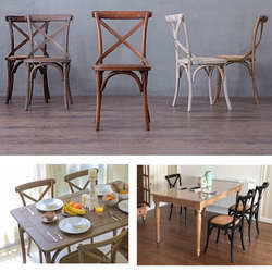 Chaise d'hôtel Vintage X Cross Back empilable en bois Événement de mariage Restaurant Chaises à manger avec couvercle en rotin