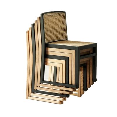 Chaise à manger en rotin empilée Chaise sans bras en bois personnalisée pour salle à manger W49CM*D42.5CM*H80CM