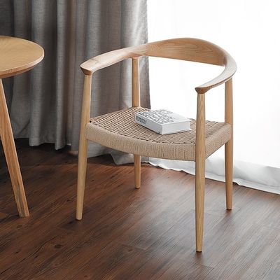 Bureau d'étude et chaise de café style moderne de loisirs nordique chaise de salle à manger en bois massif en cendres avec coussin tissé à la corde de papier artisanal