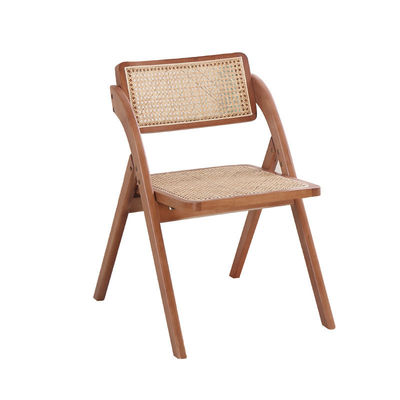 Chaise à manger en rotin pliable en bois massif nordique avec artisanat traditionnel