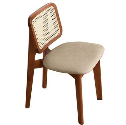 Meubles de maison classiques pratiques Chaise à manger en bois massif avec design en rotin et siège rembourrée