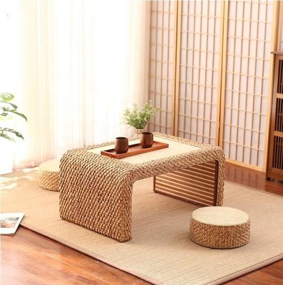 Accueil Meubles de style design moderne fin cadre en bois naturel paille tissée style artistique japonais table basse pour le salon