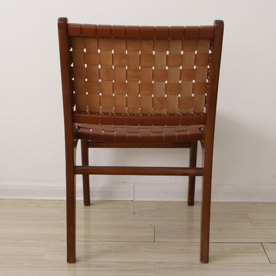 Logo personnalisé Chaises de loisirs extérieures Meubles en bois massif Style de design moderne avec chaise à manger tissée en cuir PU