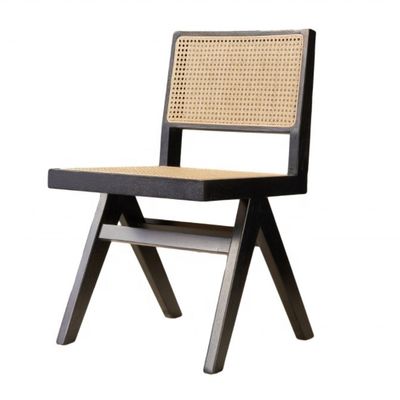 Design moderne hauteur réglable fauteuil sans bras en rotin avec siège et dos en bois massif