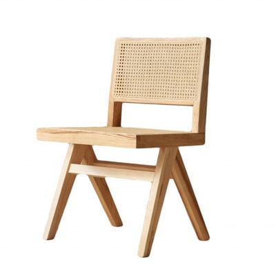 Design moderne hauteur réglable fauteuil sans bras en rotin avec siège et dos en bois massif