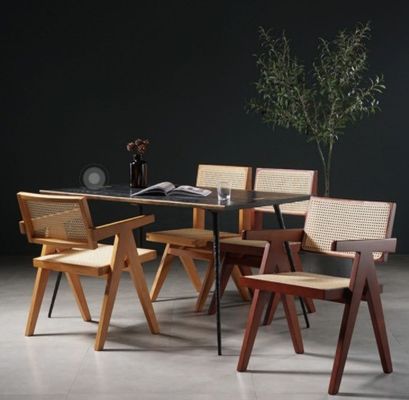 Design moderne hauteur réglable fauteuil sans bras en rotin avec siège et dos en bois massif