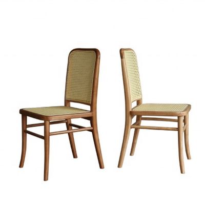 Meubles généraux de salle à manger Chaise à manger en bois massif avec siège en rotin et dossier en canne