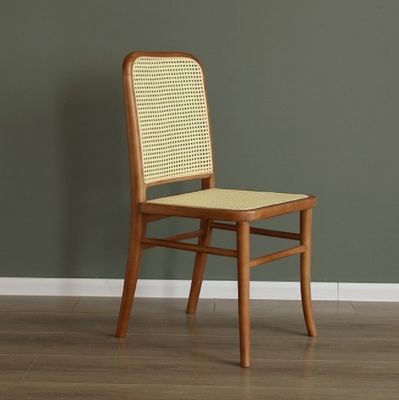 Meubles généraux de salle à manger Chaise à manger en bois massif avec siège en rotin et dossier en canne