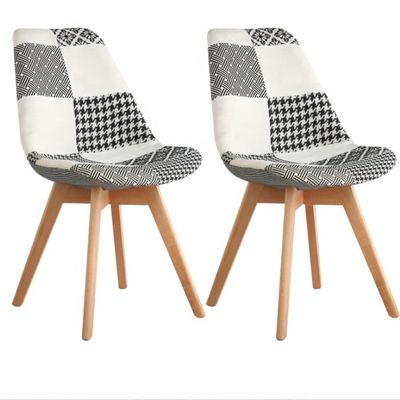 Chaises de réception en lin sans tissu plié avec dossier coussin doux tulipes patchwork Chaise scandinave pour cuisine