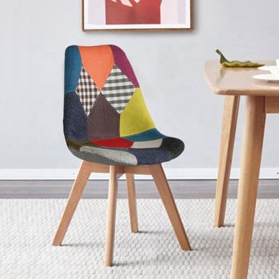 Chaises de réception en lin sans tissu plié avec dossier coussin doux tulipes patchwork Chaise scandinave pour cuisine