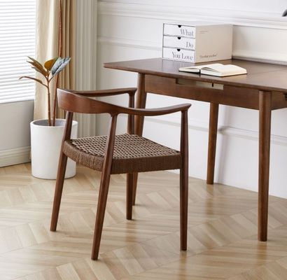Siège à cordon tissé fauteuil nordique pour salon salle de réunion W59*D47*H73CM Finition laquée en bois moderne