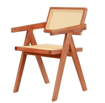 Meubles de salle à manger de luxe en rotin en bois massif Chaise de restaurant avec accoudoir