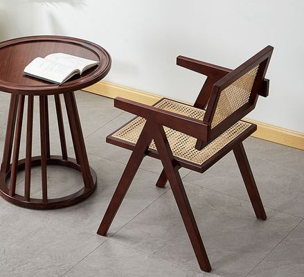 Meubles de salle à manger de luxe en rotin en bois massif Chaise de restaurant avec accoudoir
