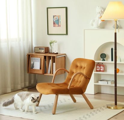 Assise de bras Nordique Sofa de salon en bois Chaise de loisirs en bois massif en laine d'agneau artificielle Chaise de canapé avec accoudoir