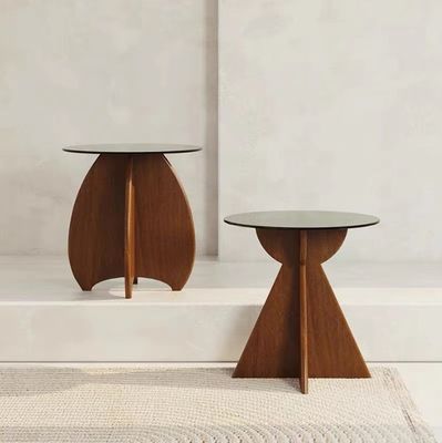 Table de table en bois massif en verre rond de côté Table à café pour le salon Design général Meubles de maison Finition laquée