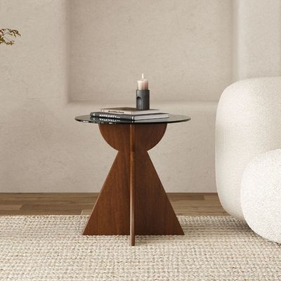 Table de table en bois massif en verre rond de côté Table à café pour le salon Design général Meubles de maison Finition laquée