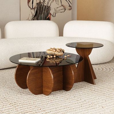 Table de table en bois massif en verre rond de côté Table à café pour le salon Design général Meubles de maison Finition laquée