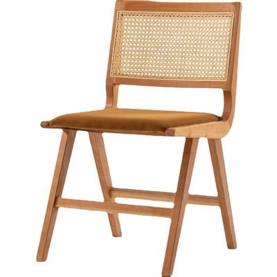 Chaise à bras de salle à manger en bois massif et en rotin