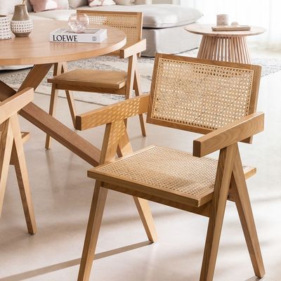 Morden Dining Fruniture Chaise de salle à manger spécifique pour jardinage vintage Cane Rattan Wicker fauteuil en bois dans la salle à manger de l'hôtel