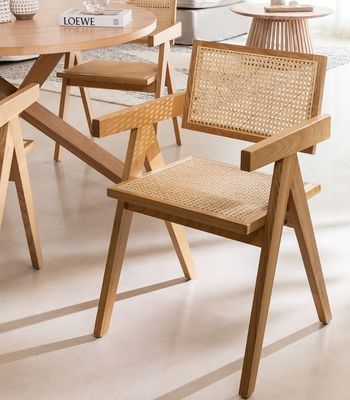 Personnaliser Matériau de couverture en rotin naturel robuste Chaise de salle à manger en bois massif moderne pour restaurant hôtel